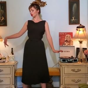 Vintage 1940s Black Crepe Evening Dress